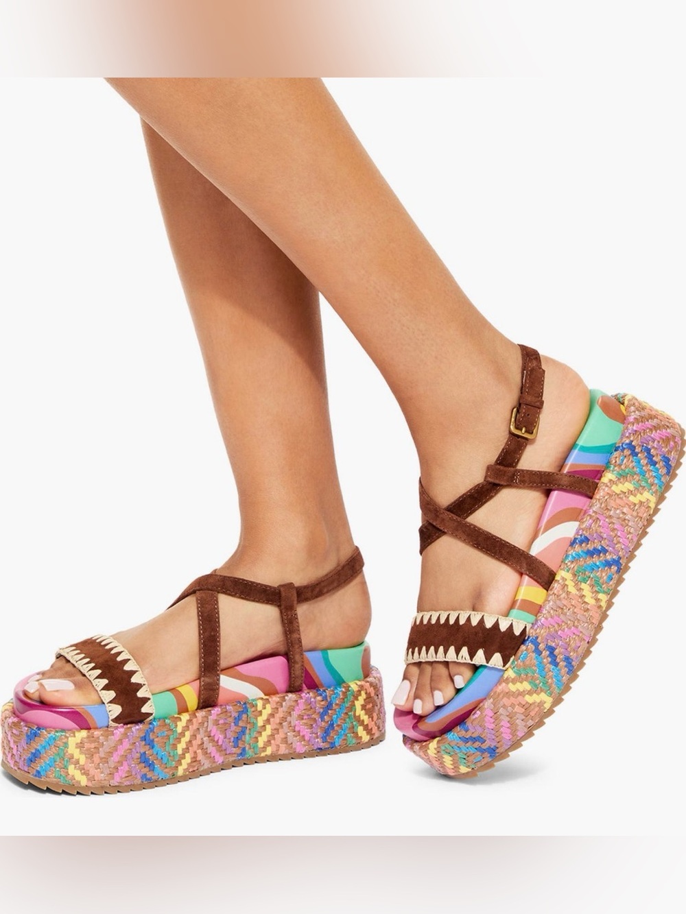 Kurt Geiger Platform Multicolor Woven Strap Sandals - Brown